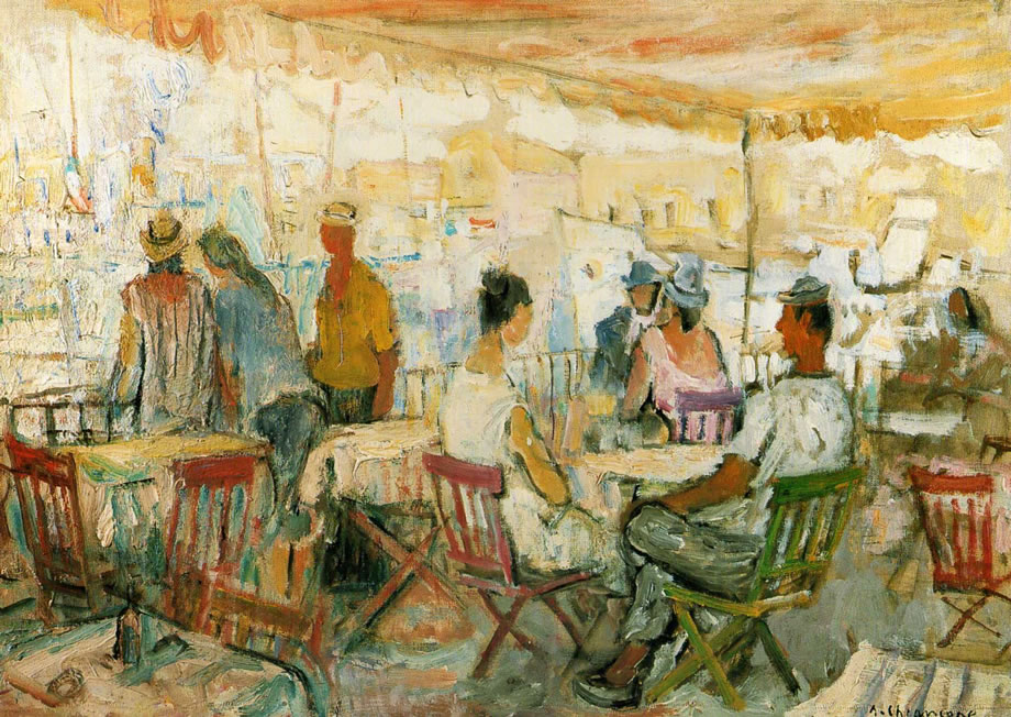 Ristorante al mare, 1947-’54 olio su tela, m 50x70, Napoli, collezione privata